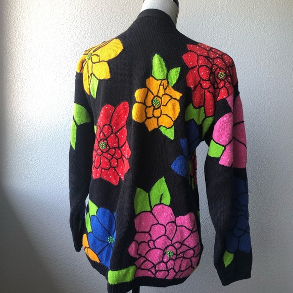 Vintage Floral Knit Sweater with Beadwork - Picture 2 of 3